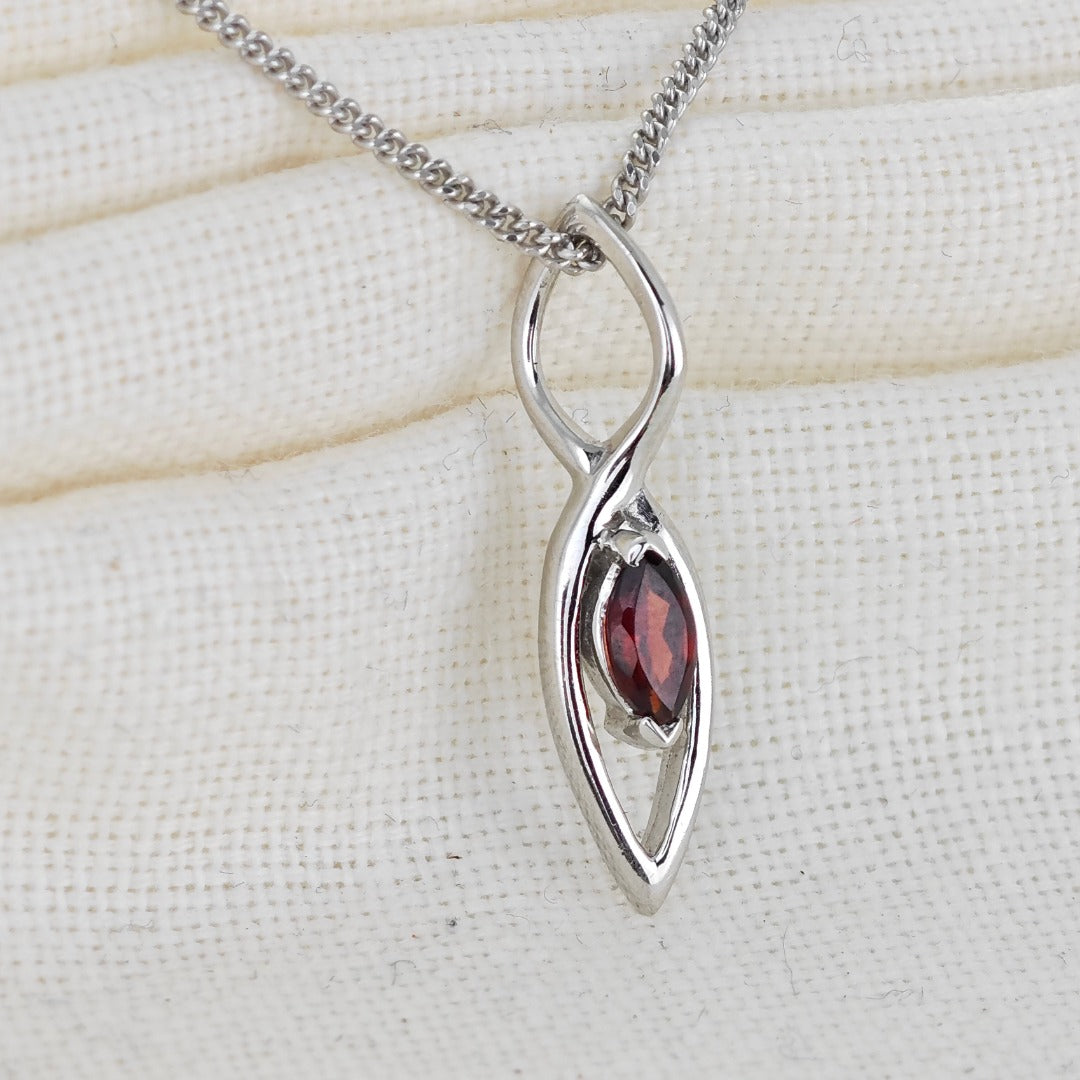 Garnet Pendant Sterling Silver Marquise Dangle