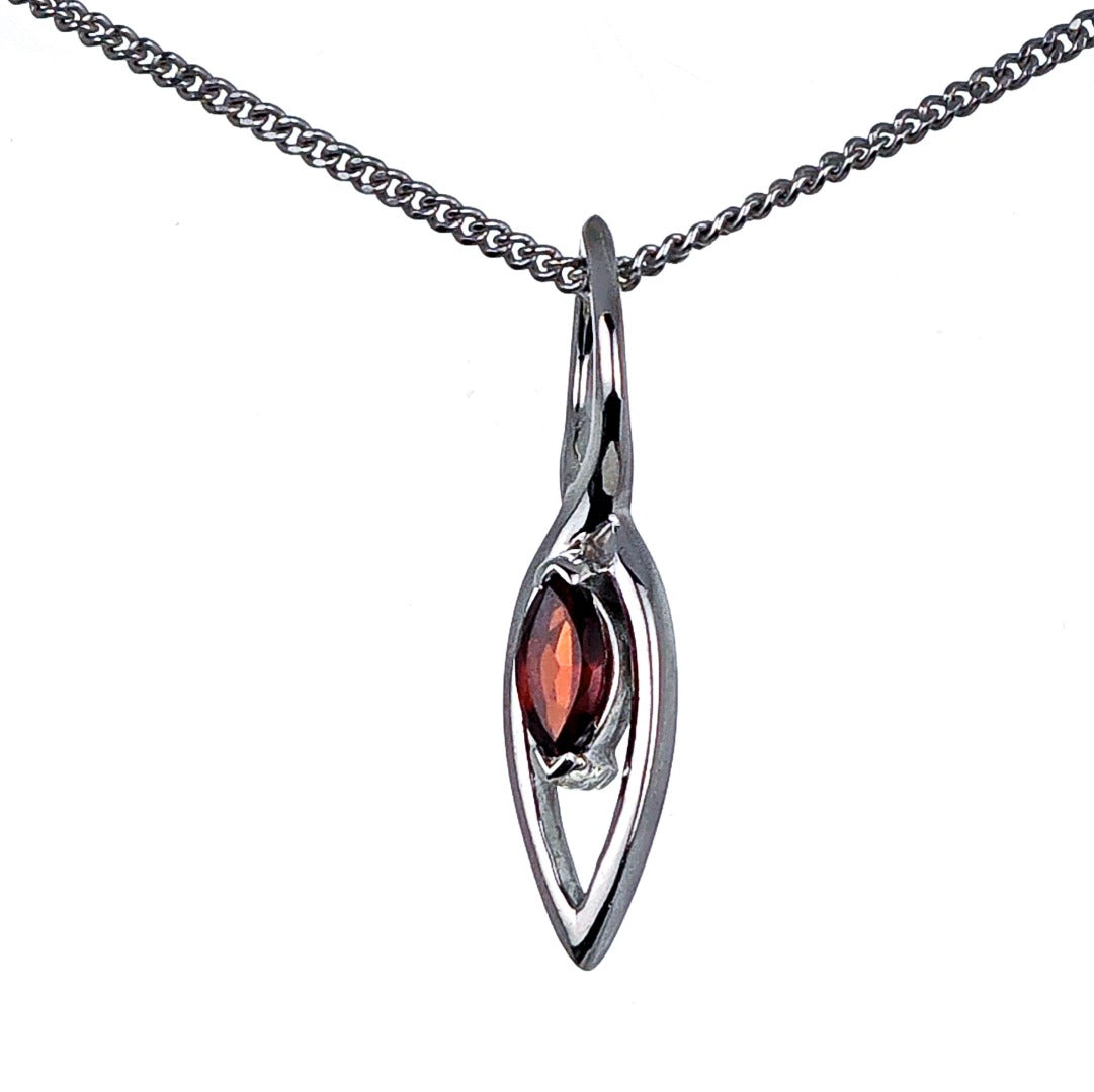 Garnet Pendant Sterling Silver Marquise Dangle