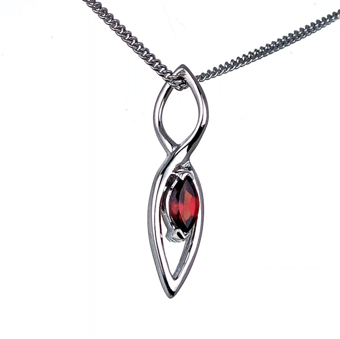 Garnet Pendant Sterling Silver Marquise Dangle