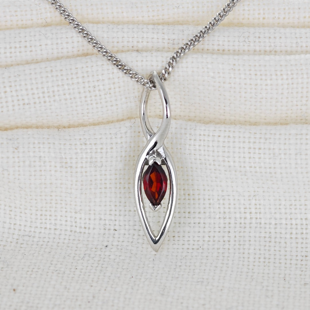 Garnet Pendant Sterling Silver Marquise Dangle