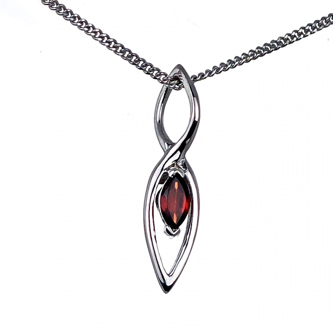 Garnet Pendant Sterling Silver Marquise Dangle