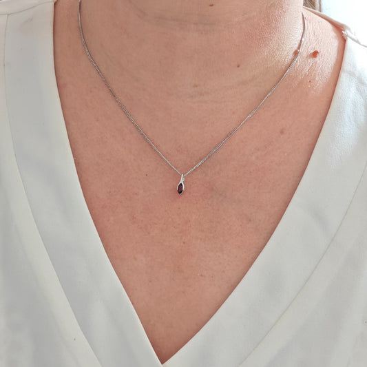 Garnet Pendant Sterling Silver Minimalist Marquise