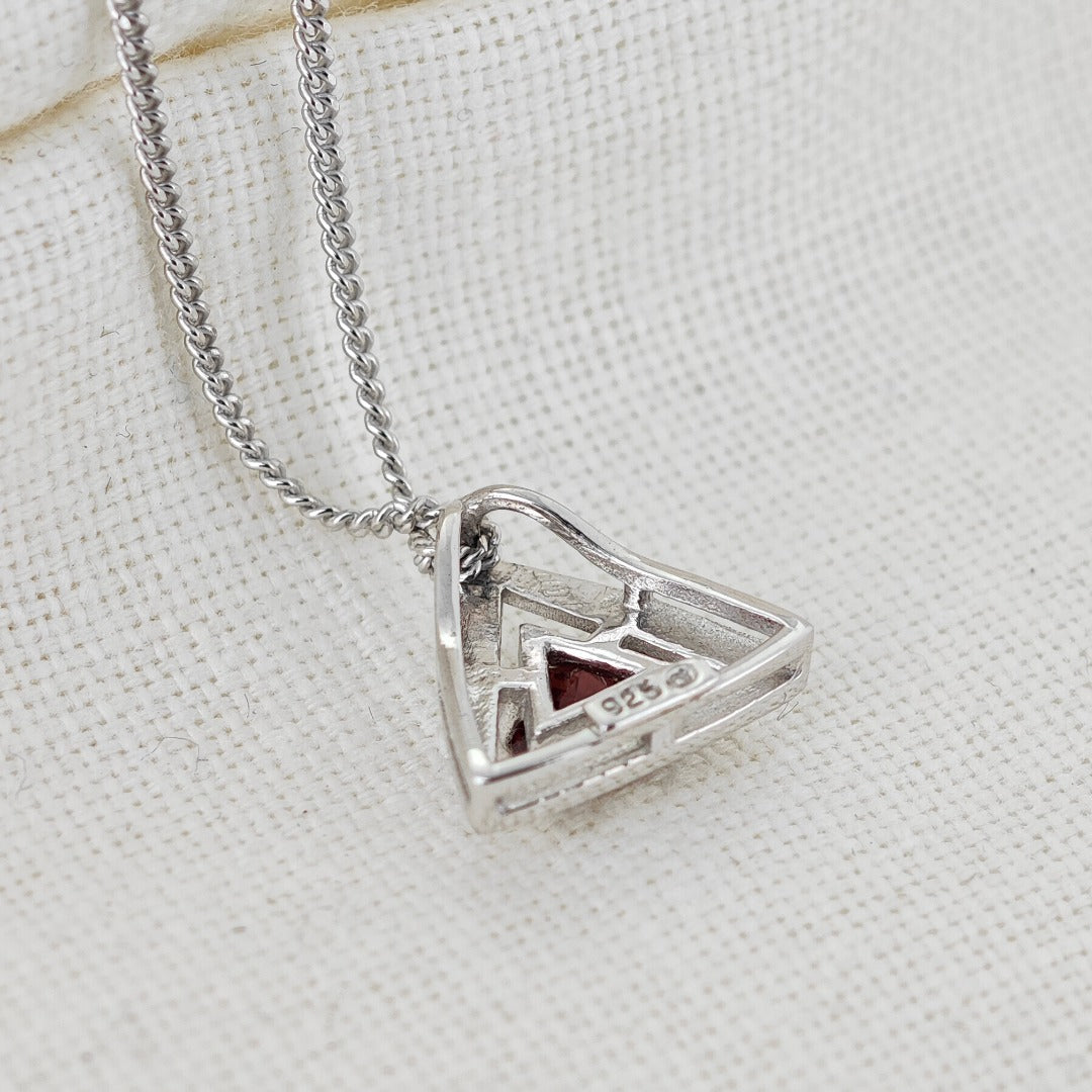 Garnet Pendant Sterling Silver Trillion
