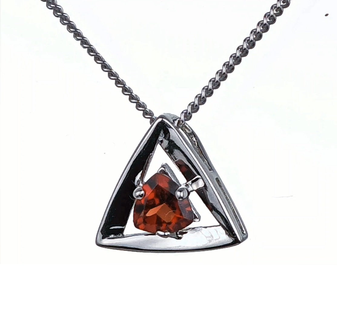 Garnet Pendant Sterling Silver Trillion