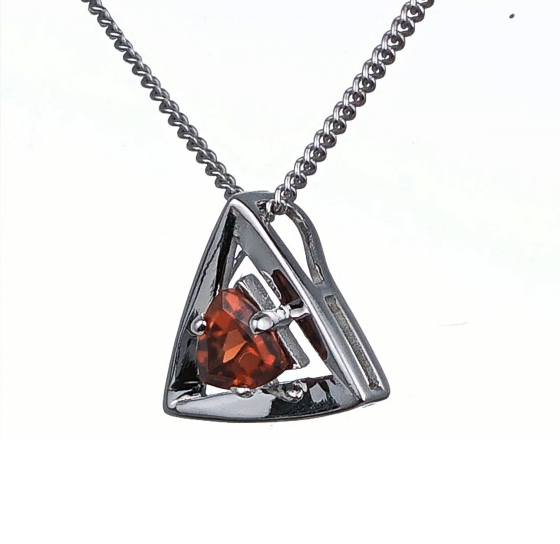 Garnet Pendant Sterling Silver Trillion