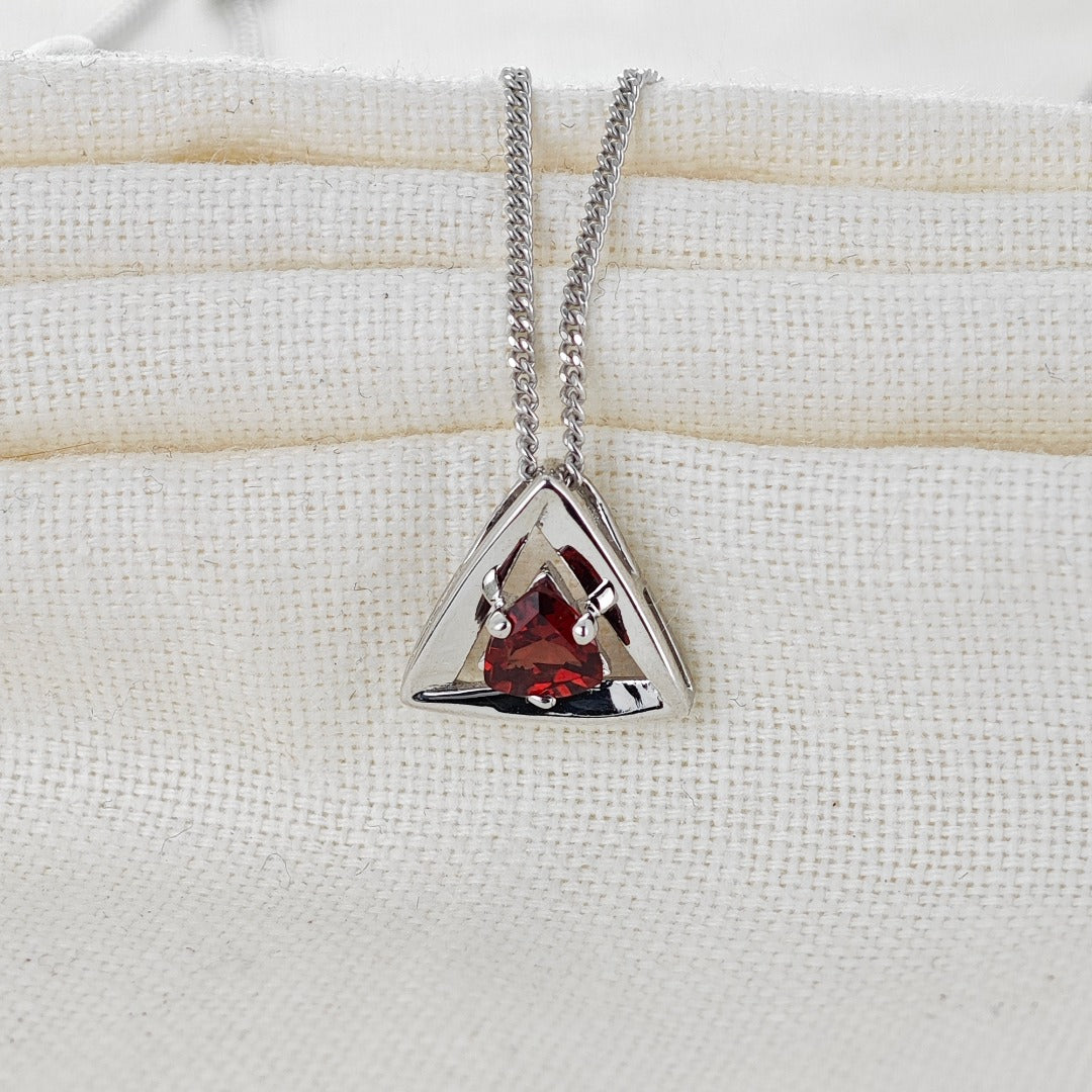 Garnet Pendant Sterling Silver Trillion