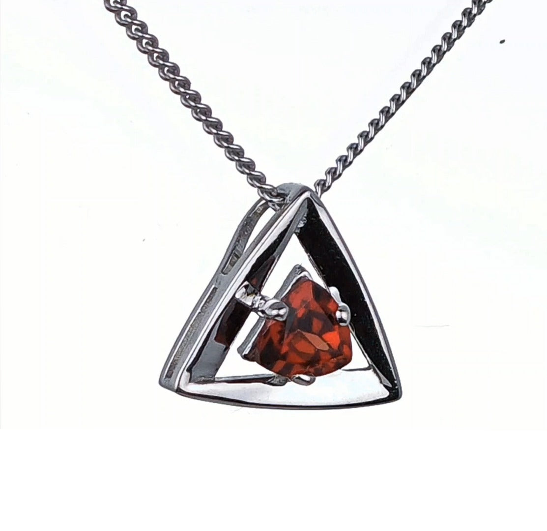 Garnet Pendant Sterling Silver Trillion