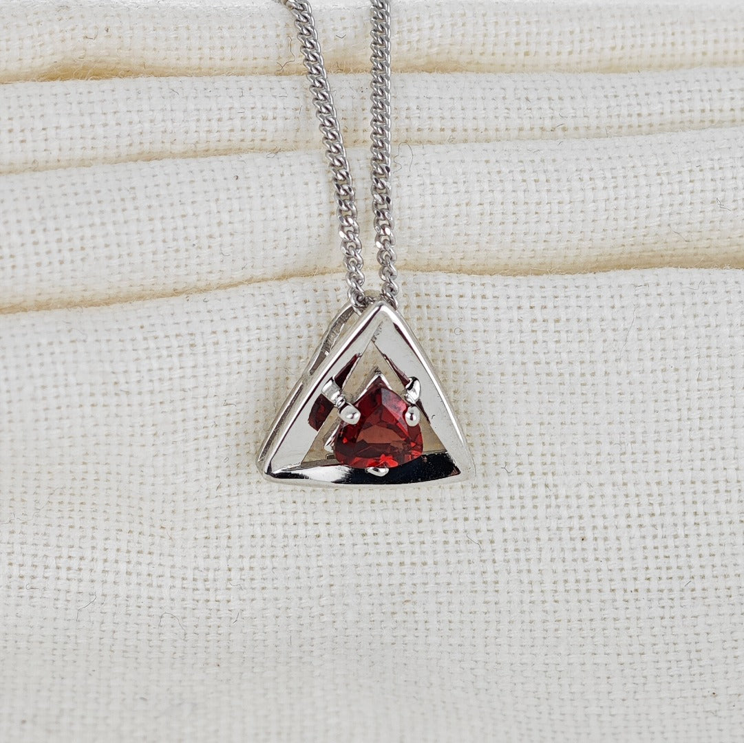 Garnet Pendant Sterling Silver Trillion