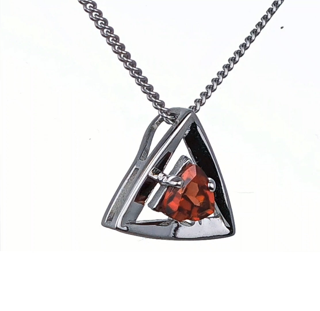 Garnet Pendant Sterling Silver Trillion