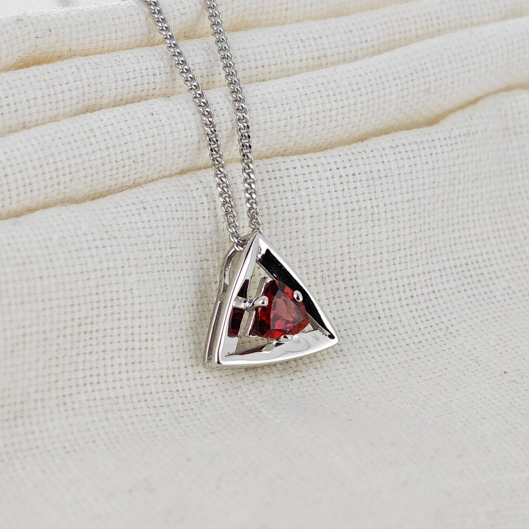 Garnet Pendant Sterling Silver Trillion