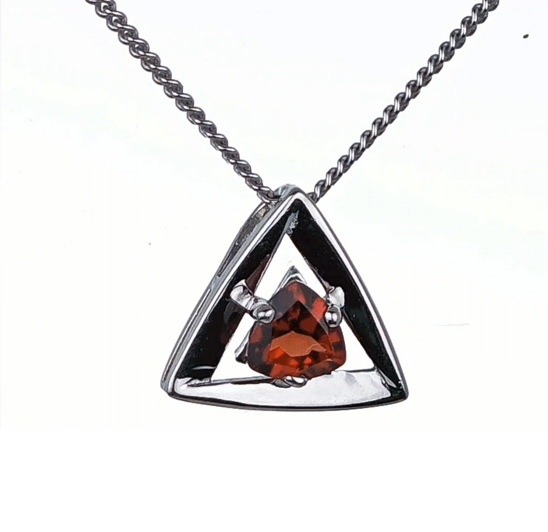 Garnet Pendant Sterling Silver Trillion