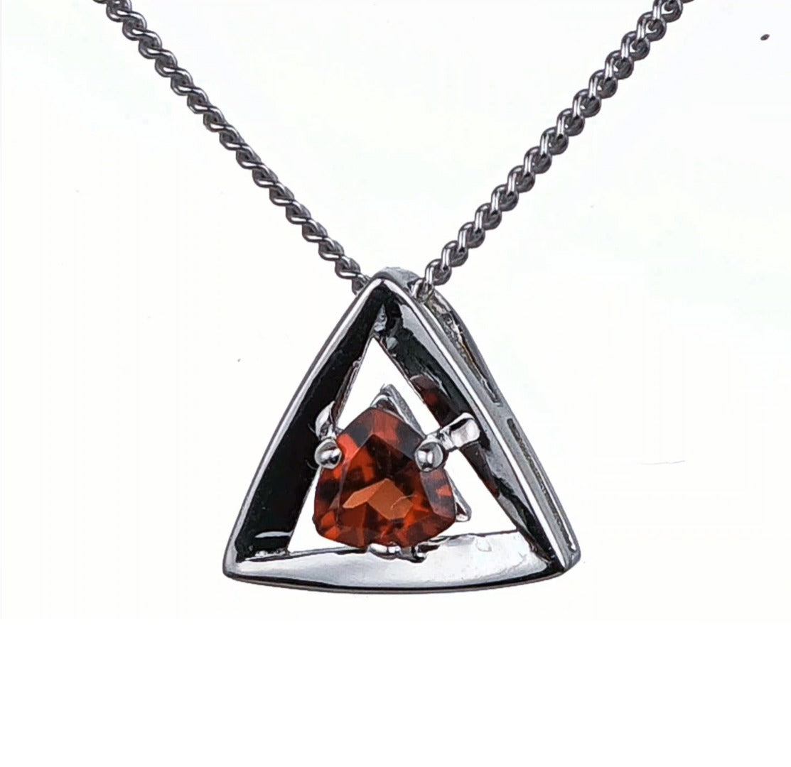 Garnet Pendant Sterling Silver Trillion