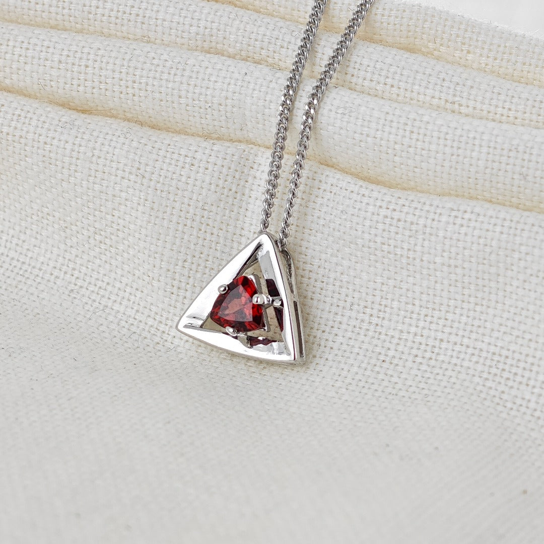 Garnet Pendant Sterling Silver Trillion