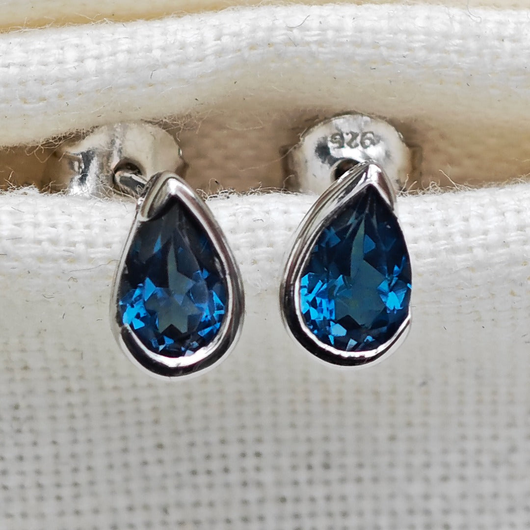 London Blue Topaz Earrings Sterling Silver Studs Infinity Loop