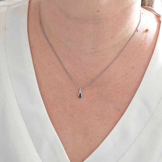 London Blue Topaz Pendant Sterling Silver Minimalist Marquise