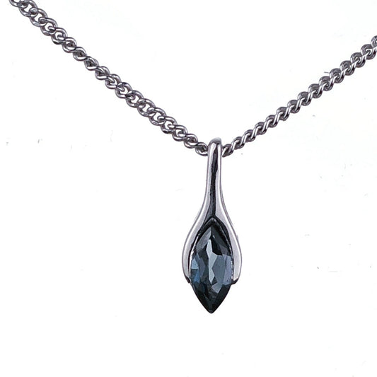 London Blue Topaz Pendant Sterling Silver Minimalist Marquise