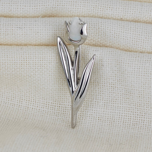 Elegant Tulip Flower Brooch with Natural Australian White Opal