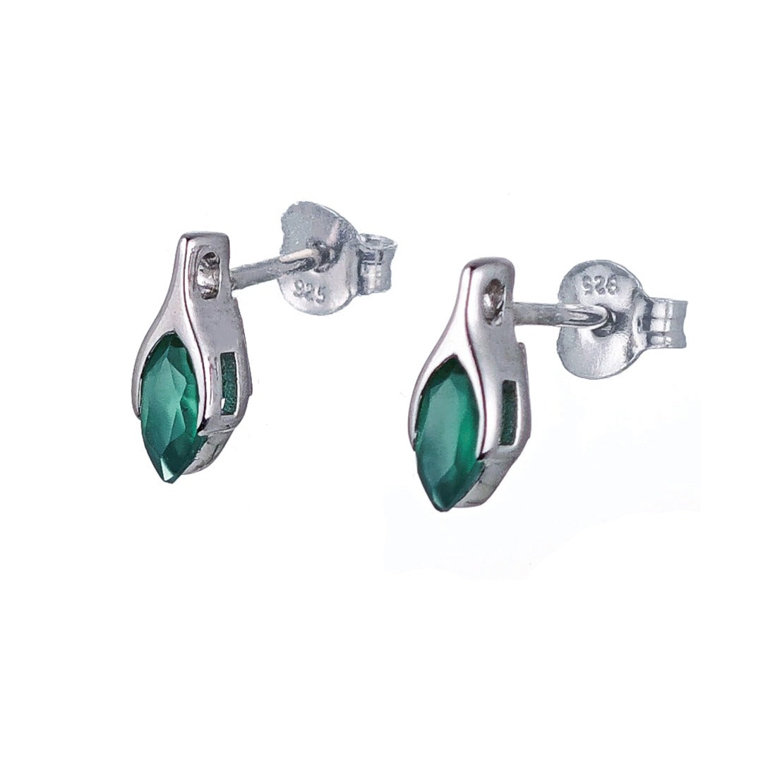 Onyx Green Earrings Sterling Silver Studs Minimalist Marquise