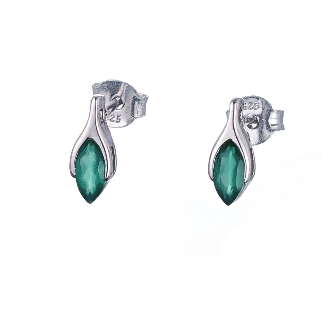 Onyx Green Earrings Sterling Silver Studs Minimalist Marquise