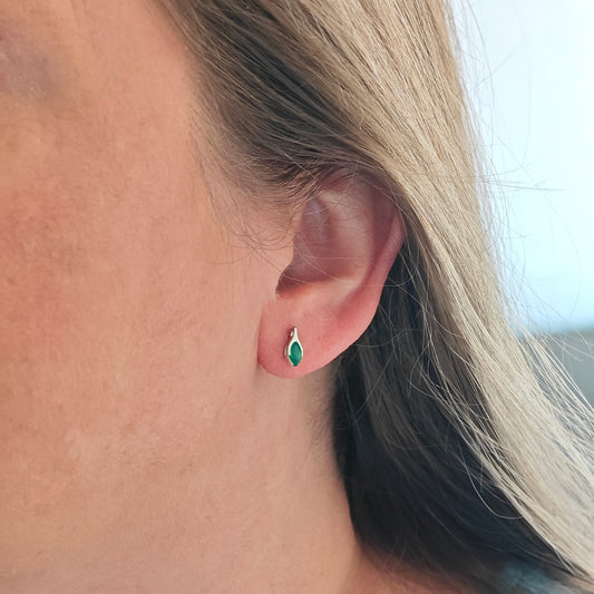 Onyx Green Earrings Sterling Silver Studs Minimalist Marquise
