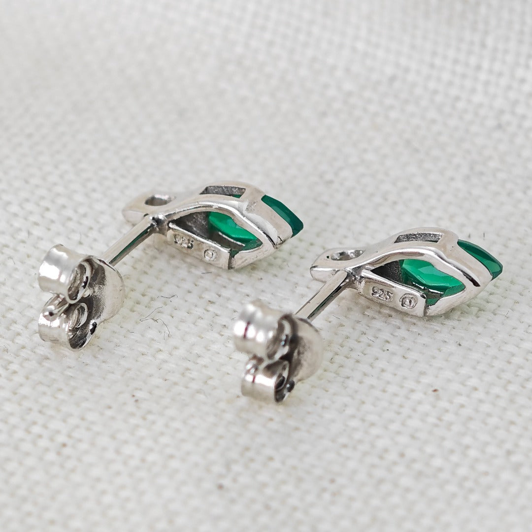 Onyx Green Earrings Sterling Silver Studs Minimalist Marquise