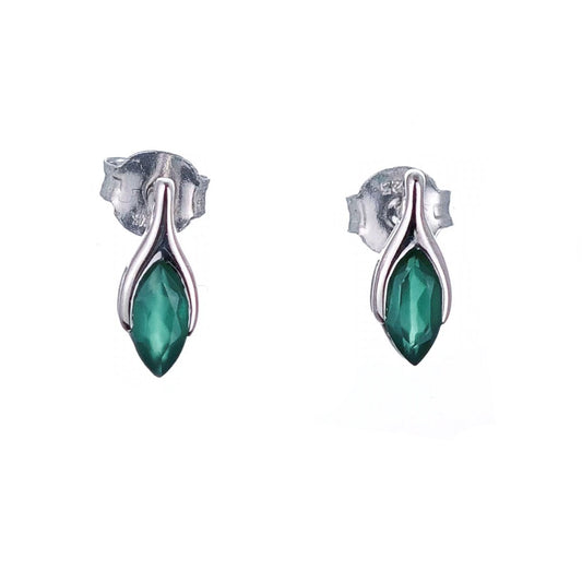 Onyx Green Earrings Sterling Silver Studs Minimalist Marquise