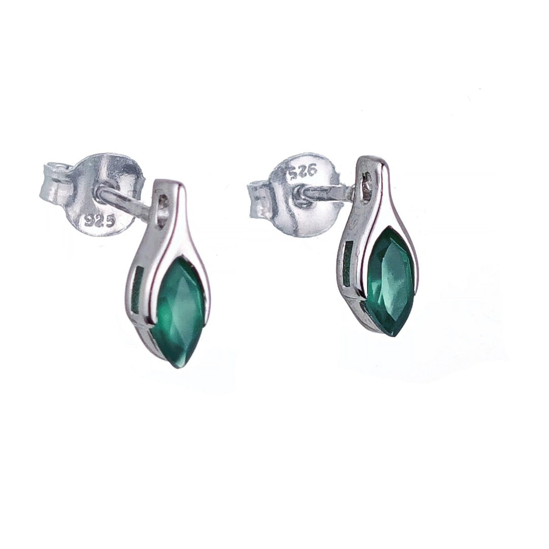 Onyx Green Earrings Sterling Silver Studs Minimalist Marquise