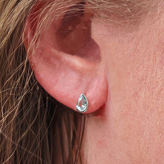 Aquamarine Necklace Set Sterling Silver Infinity Loop Pendant Stud Earrings