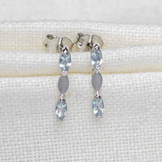 Aquamarine Earrings Sterling Silver Studs Infinity Marquise