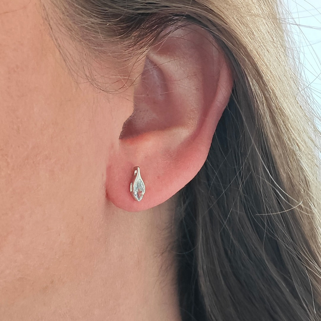 White Topaz Earrings Sterling Silver Studs Minimalist Marquise