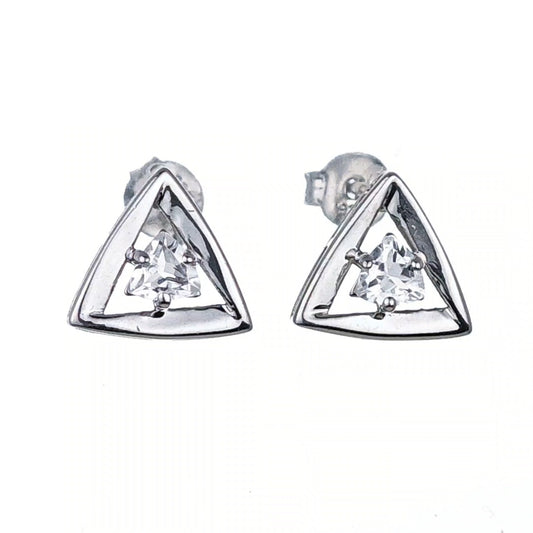 White Topaz Earrings Sterling Silver Studs Trillion
