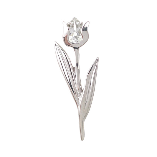 Tulip Flower Brooch White Topaz