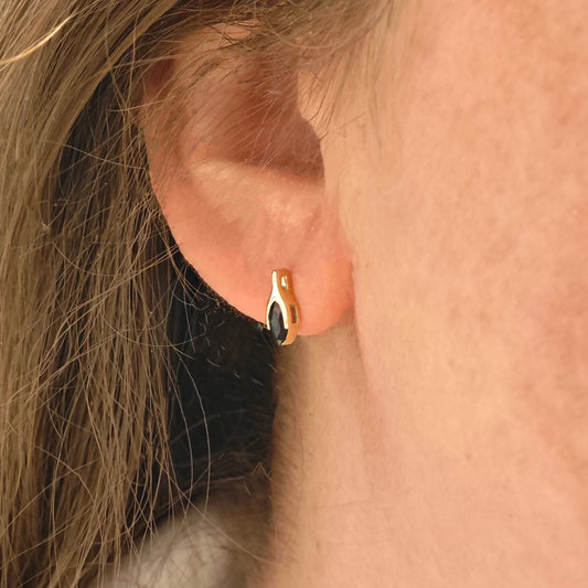 9ct Blue Sapphire Set Pendant Stud Earrings Yellow Gold Minimalist Marquise