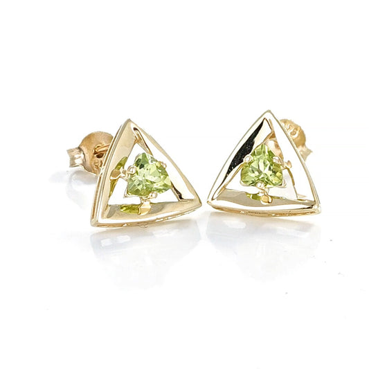 Peridot Earrings 9ct Yellow Gold Studs Studs Trillion