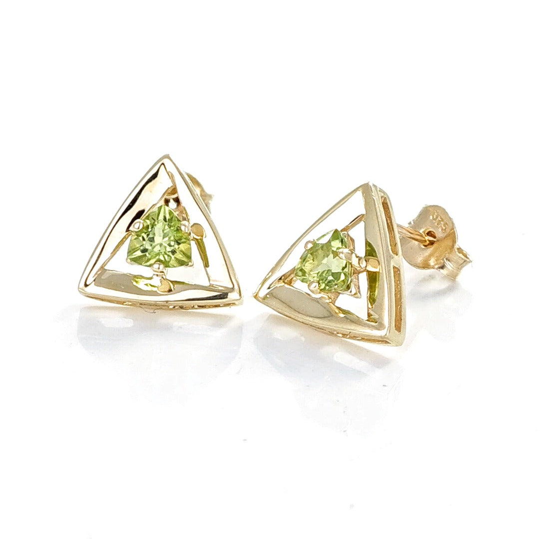 Peridot Earrings 9ct Yellow Gold Studs Studs Trillion