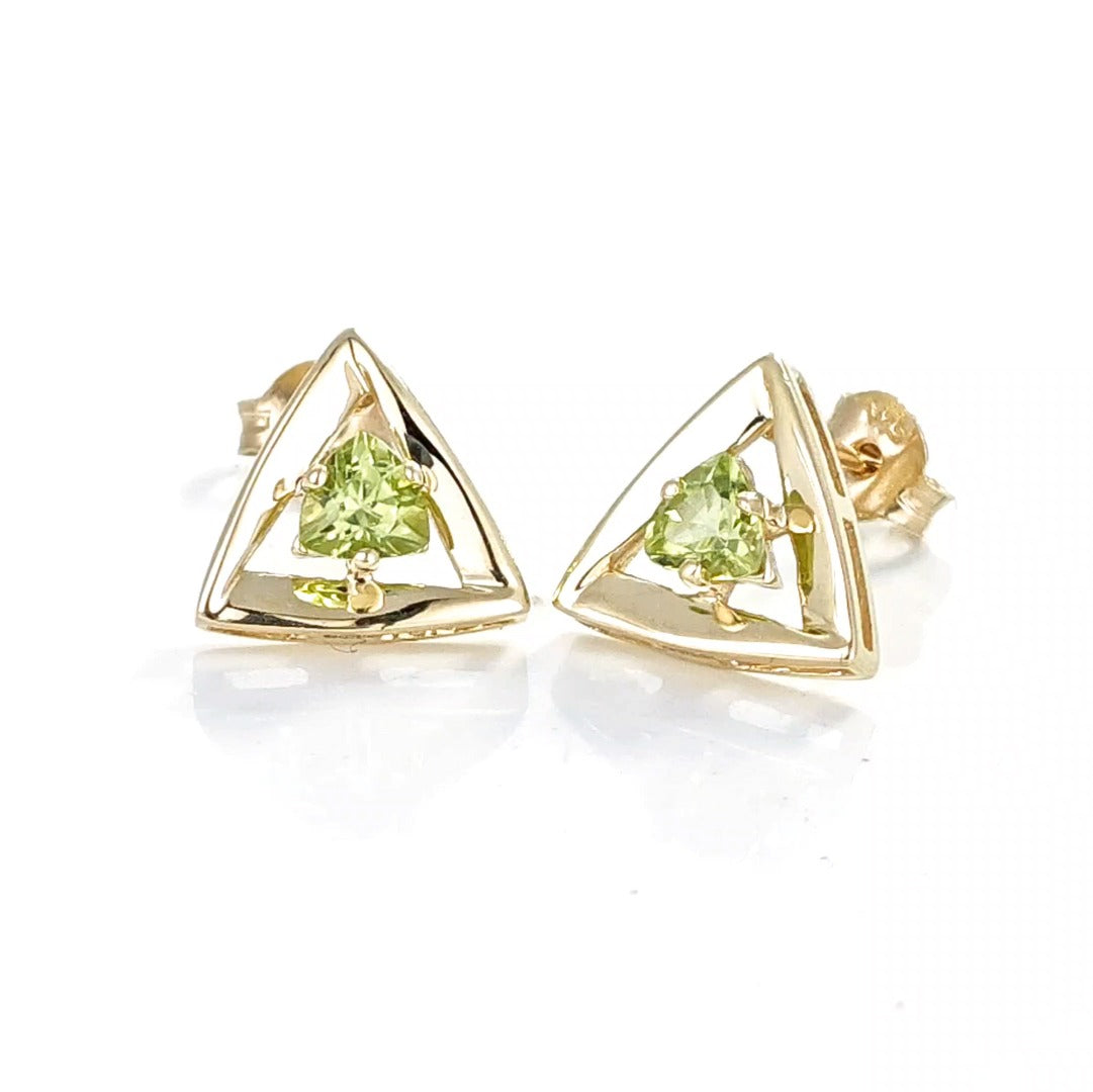 Peridot Earrings 9ct Yellow Gold Studs Studs Trillion