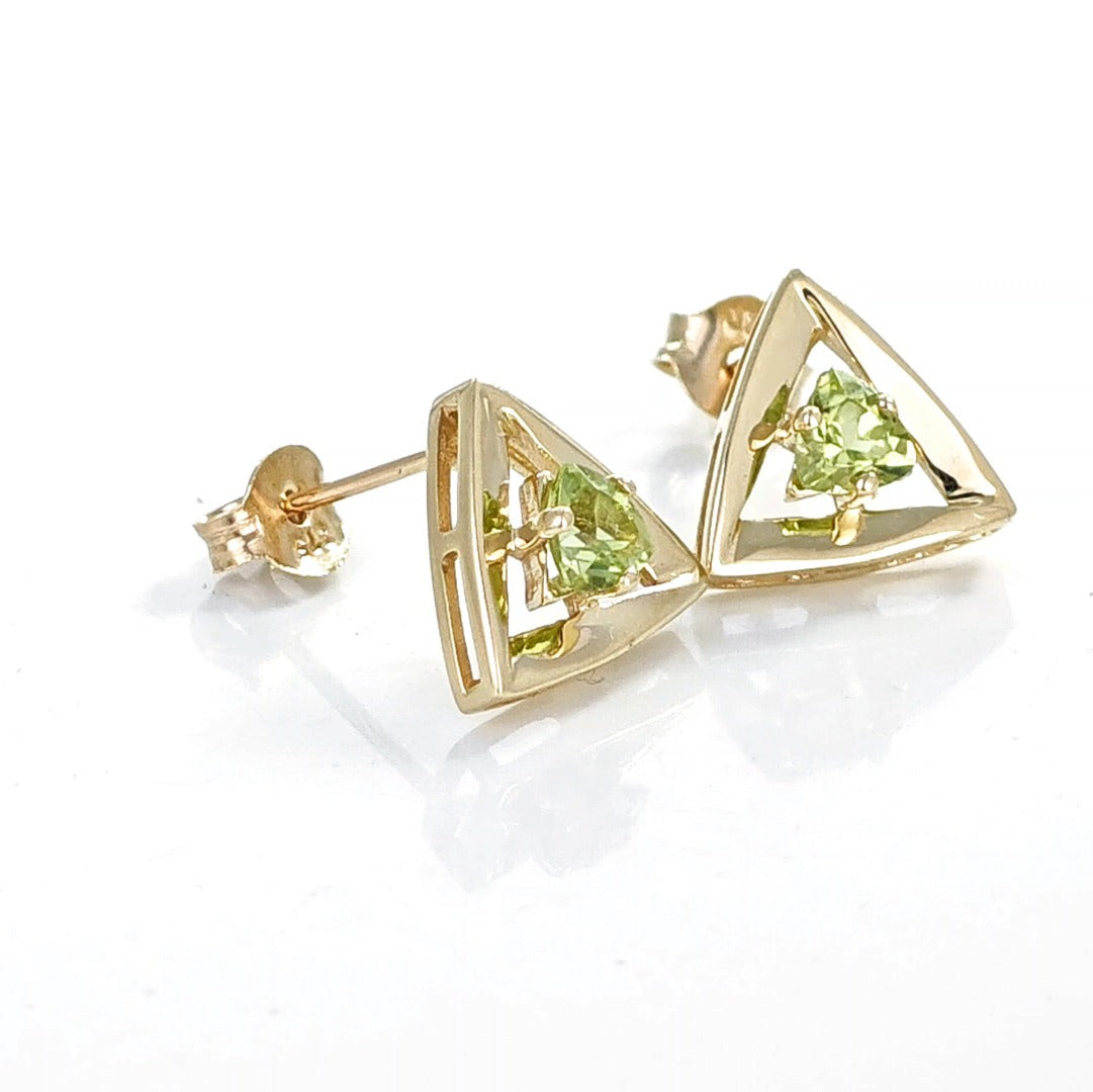 Peridot Earrings 9ct Yellow Gold Studs Studs Trillion