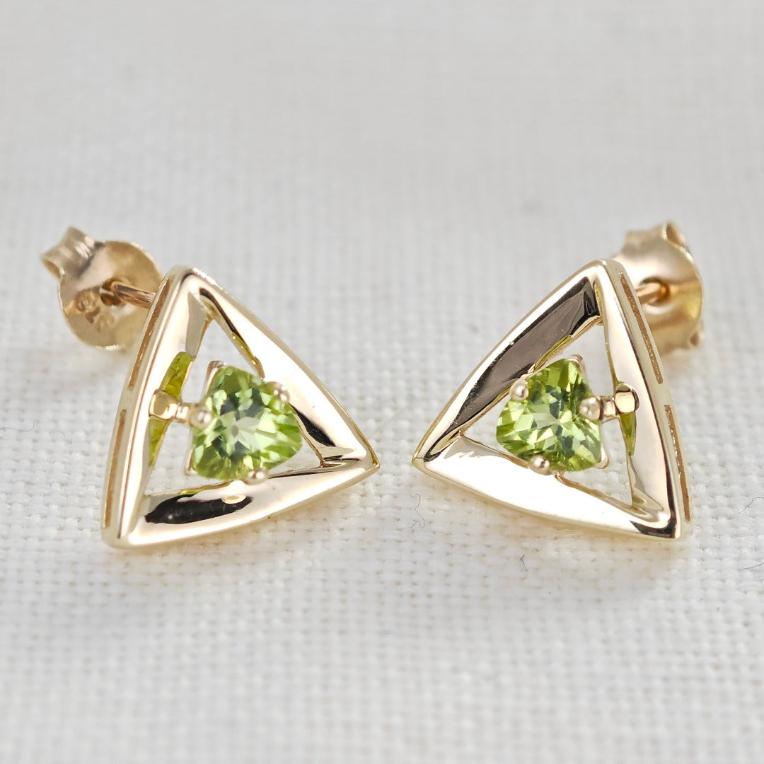 Peridot Earrings 9ct Yellow Gold Studs Studs Trillion
