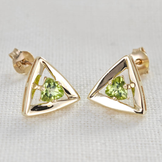 Peridot Earrings 9ct Yellow Gold Studs Studs Trillion