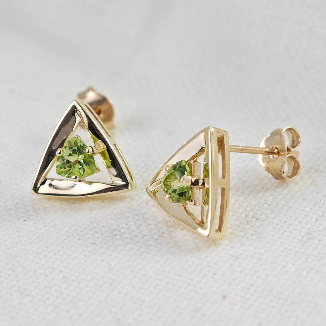 Peridot Earrings 9ct Yellow Gold Studs Studs Trillion