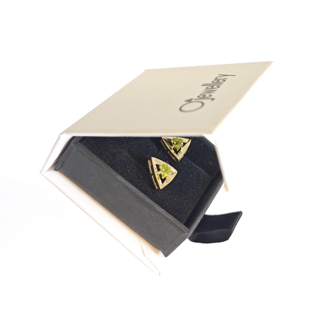 Peridot Earrings 9ct Yellow Gold Studs Studs Trillion