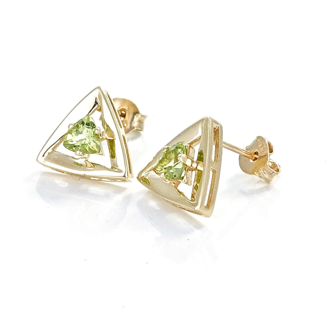 Peridot Earrings 9ct Yellow Gold Studs Studs Trillion