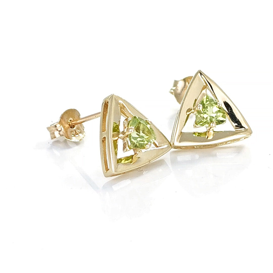 Peridot Earrings 9ct Yellow Gold Studs Studs Trillion
