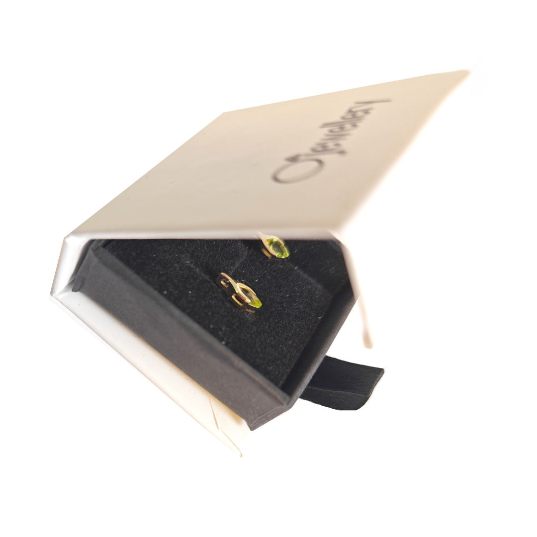 Peridot Earrings 9ct Yellow Gold Studs Minimalist Marquise