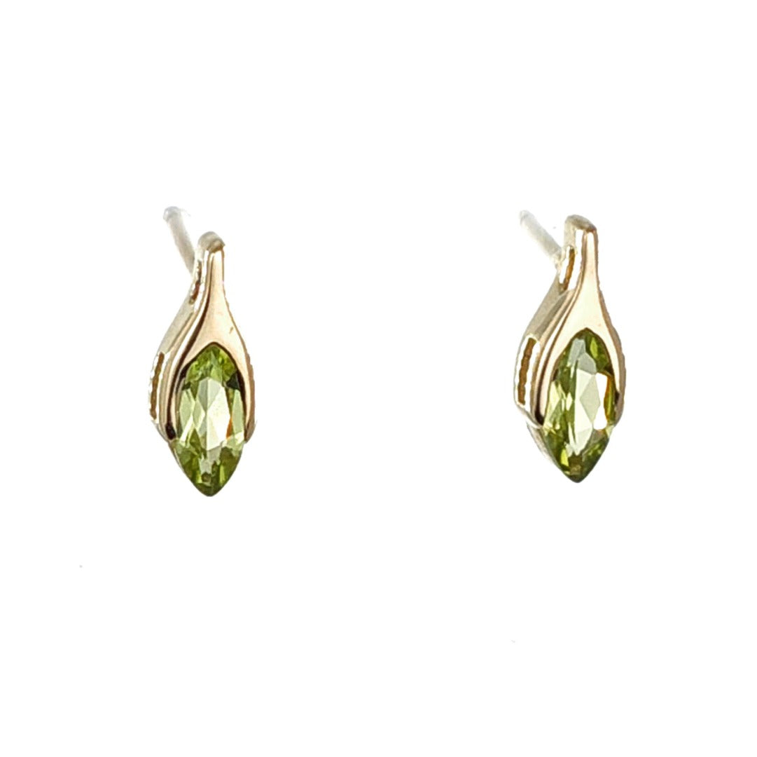 Peridot Earrings 9ct Yellow Gold Studs Minimalist Marquise