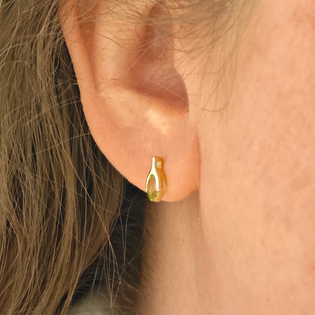 Peridot Earrings 9ct Yellow Gold Studs Minimalist Marquise