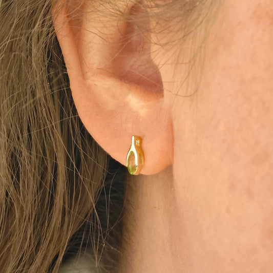 Peridot Earrings 9ct Yellow Gold Studs Minimalist Marquise
