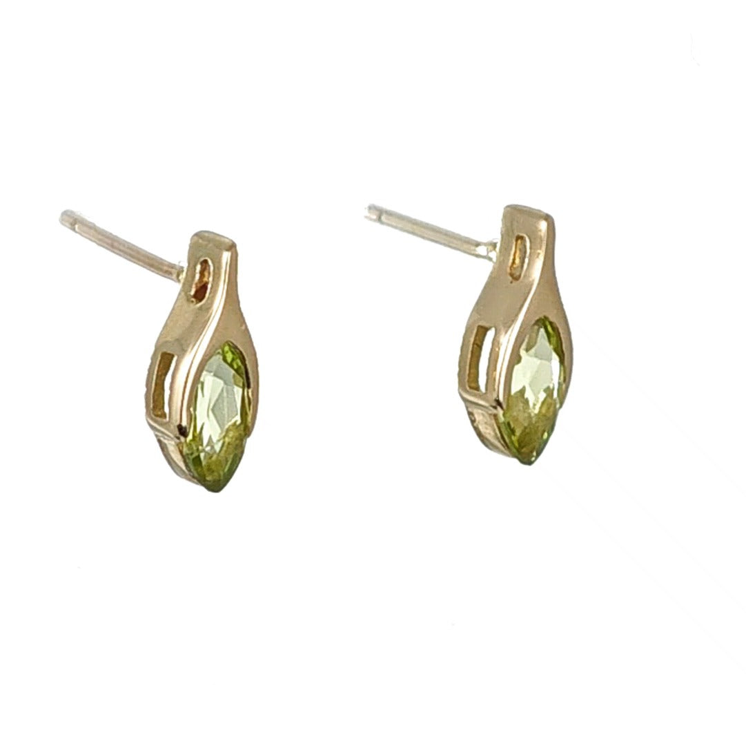 Peridot Earrings 9ct Yellow Gold Studs Minimalist Marquise