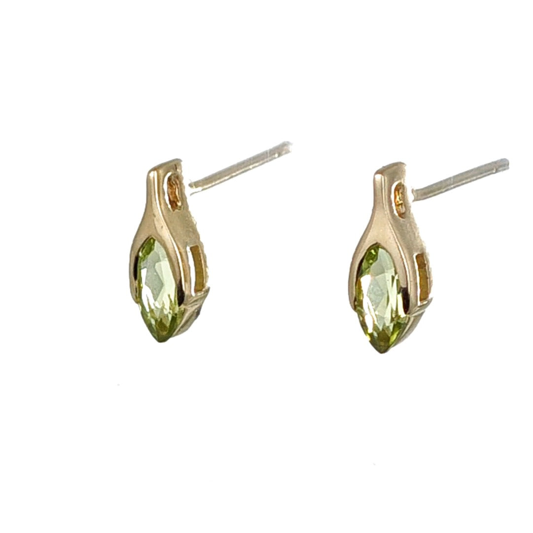 Peridot Earrings 9ct Yellow Gold Studs Minimalist Marquise