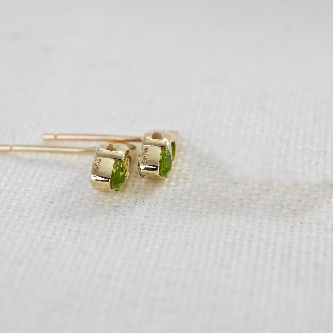 Peridot Earrings 9ct Yellow Gold Studs Minimalist Marquise
